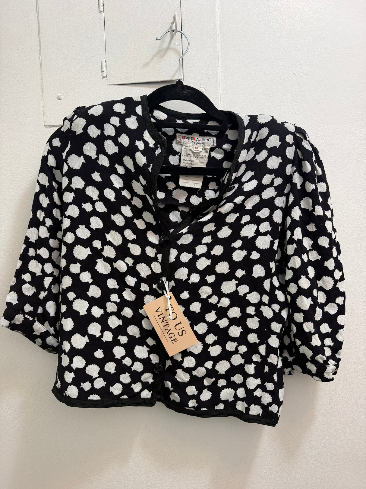 Yves Saint Laurent - Rive Gauche black sweater with white shells - sku tuv #9963