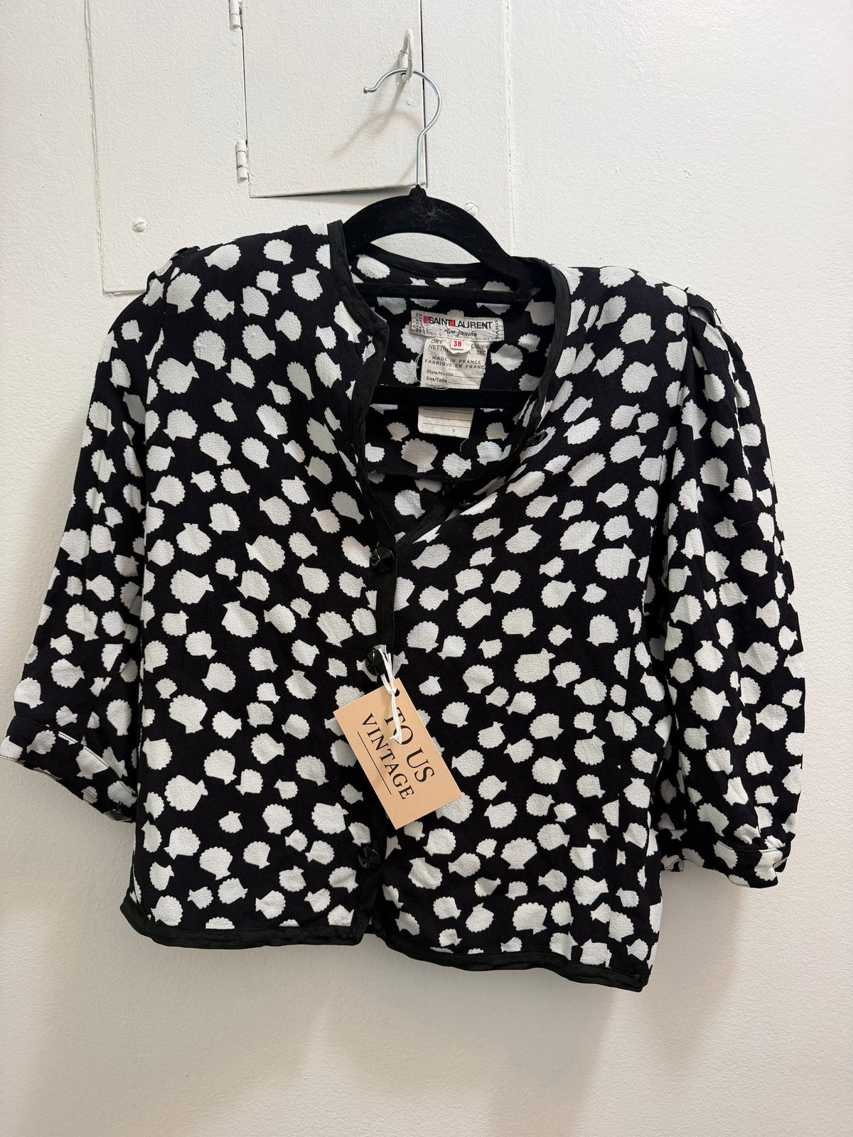 Yves Saint Laurent - Rive Gauche black sweater with white shells - sku tuv #9963