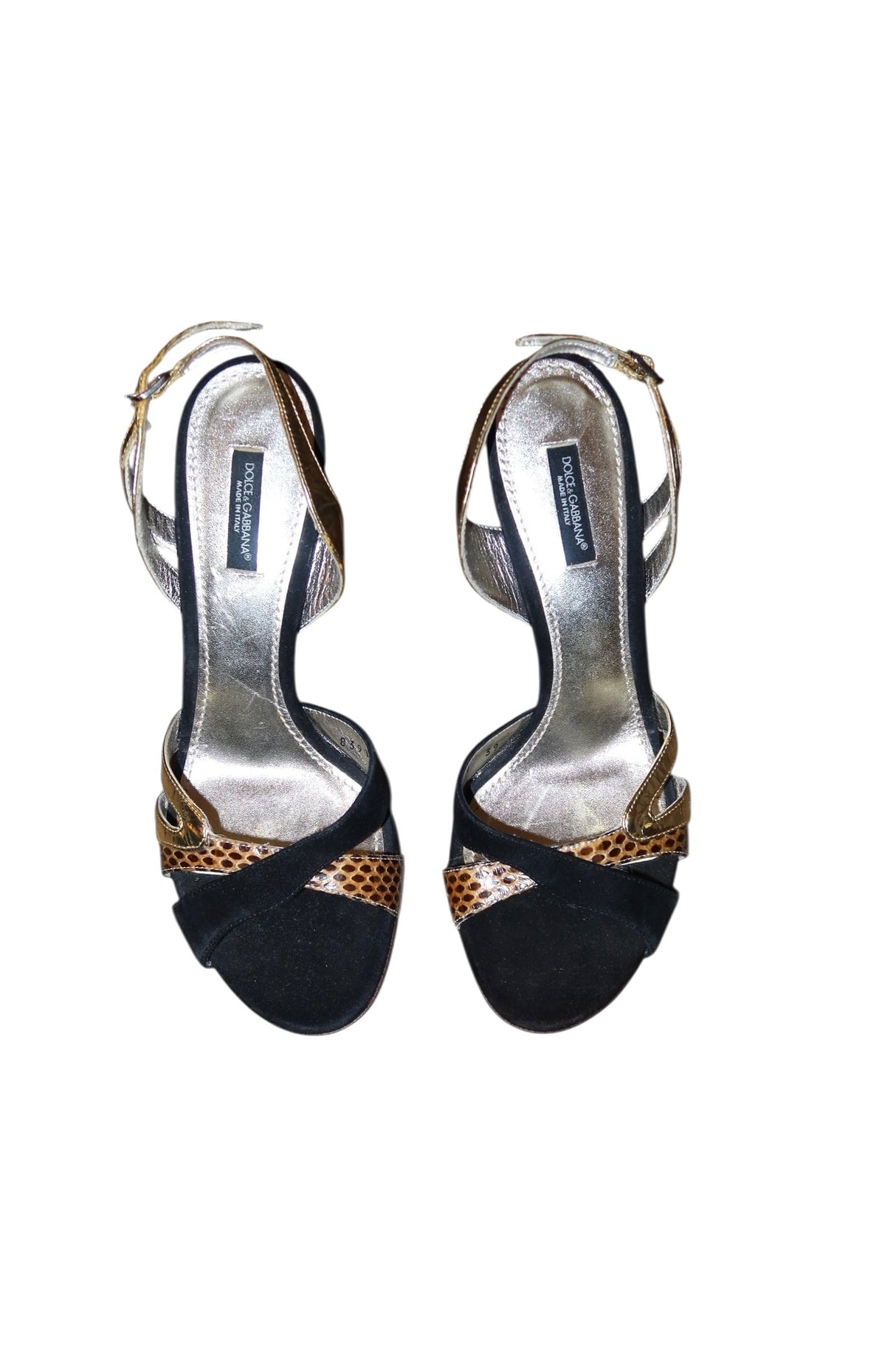 Dolce & Gabbana black suede, gold leather and snakeskin heels (39)