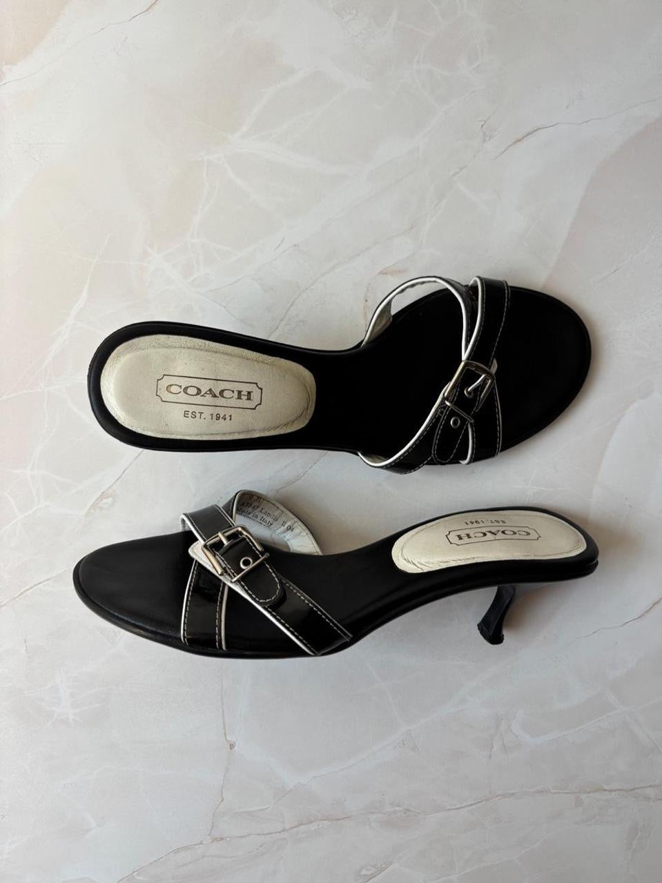Coach US 9 Black Leather Slide Sandal