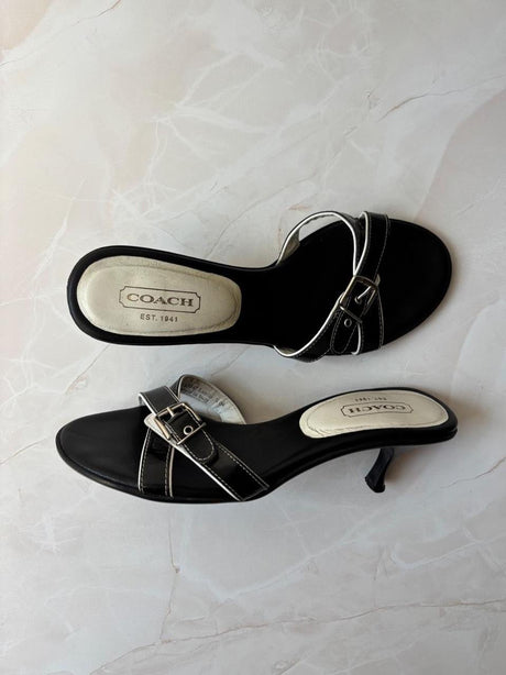 Coach US 9 Black Leather Slide Sandal
