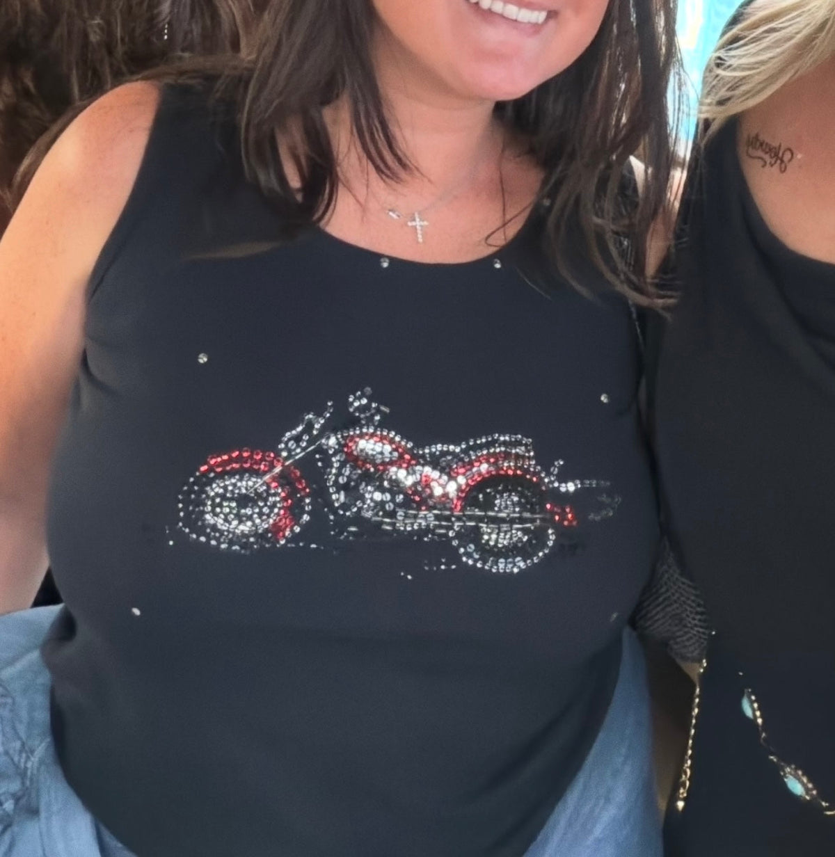 100% cotton black bedazzled motorcycle tank - TUV #678657