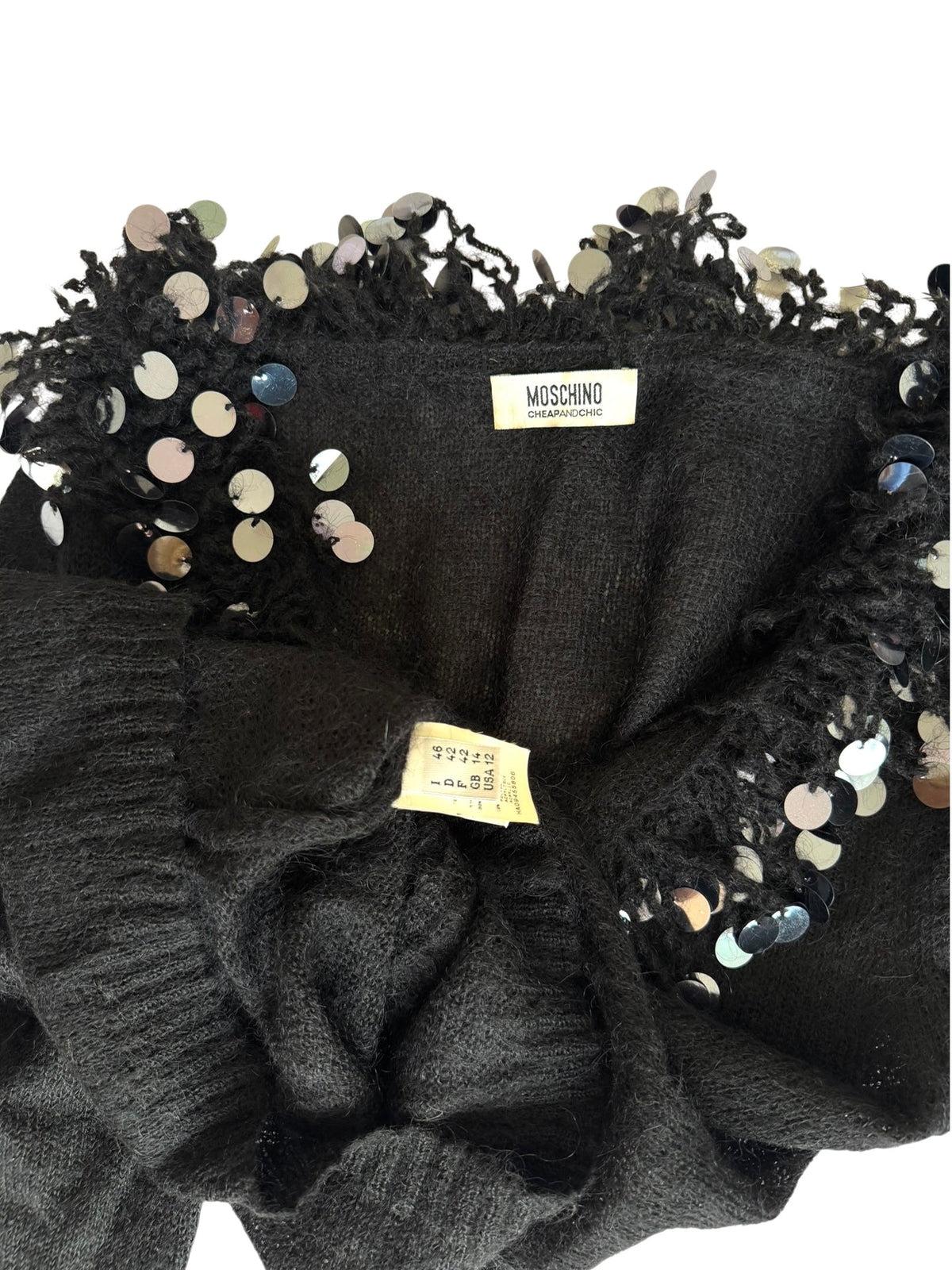 Moschino black wool cardigan with silver pailletes