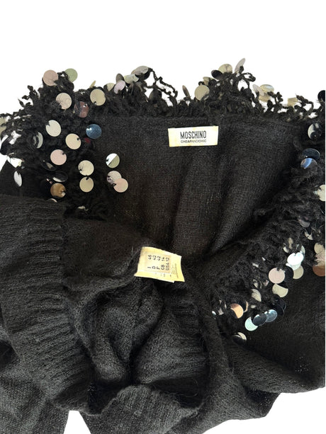 Moschino black wool cardigan with silver pailletes
