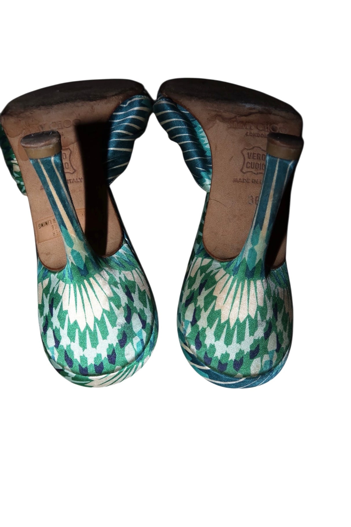 Jimmy Choo blue silk mules with turquoise stone (36)