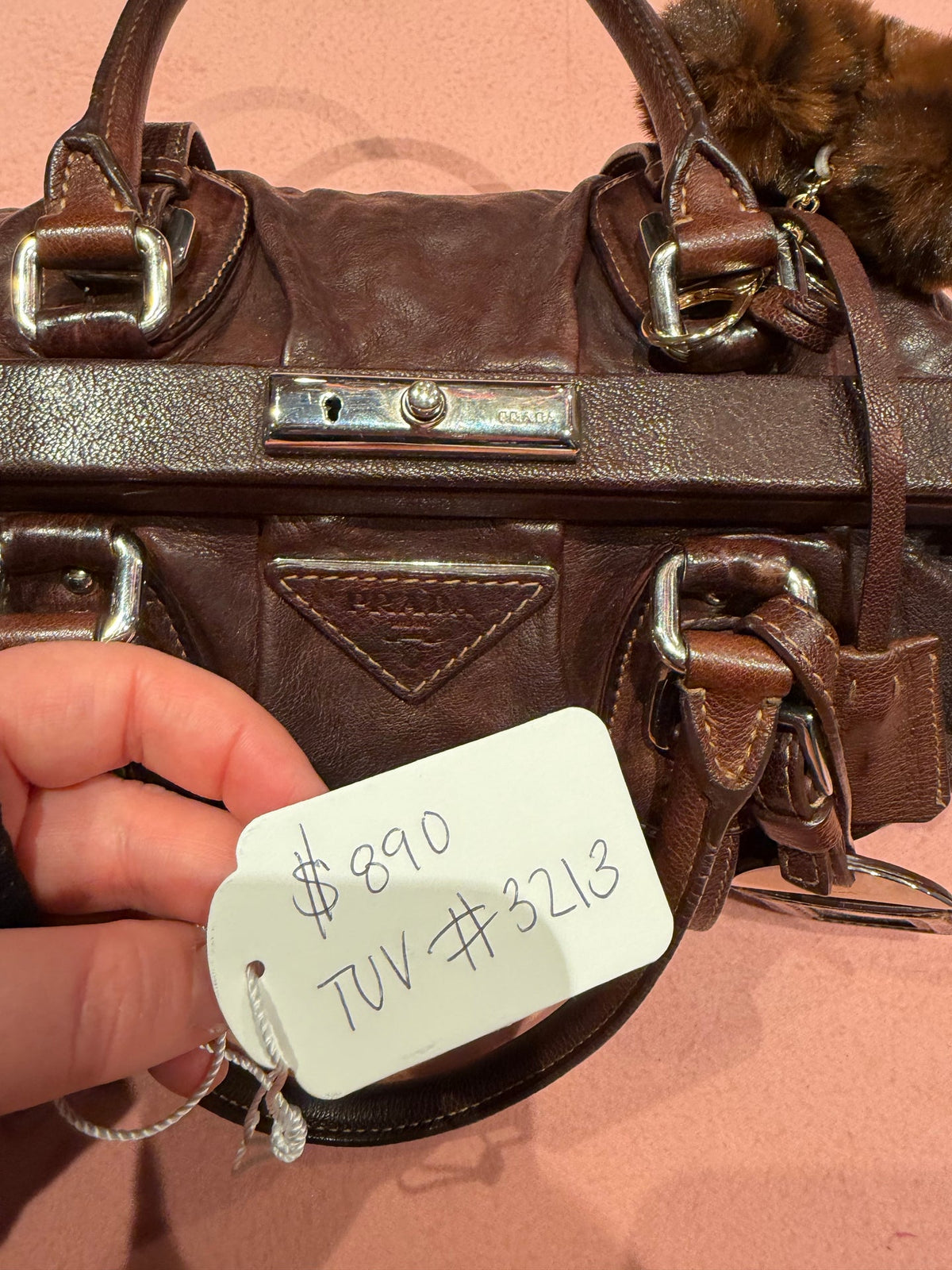 Brown leather vintage Prada purse - TUV #3213