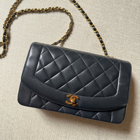 Chanel Vintage Diana Black Lambskin Medium Classic Flap Authentic