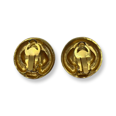 Vintage Chanel Gold Round Earrings with Diamond shaped rhinestone center