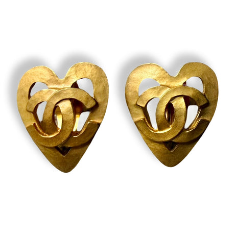 Chanel Vintage Open Heart Earrings Gold 90s authentic gold plated barbie collection 1995 by Karl Lagerfeld