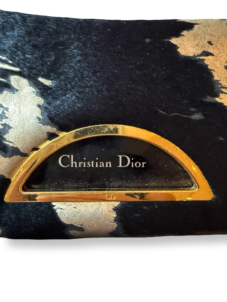 Authentic Christian Dior vintage mini Malice bag John Galliano Era y2k 2000 black ponyhair animal pattern with metallic gold foil