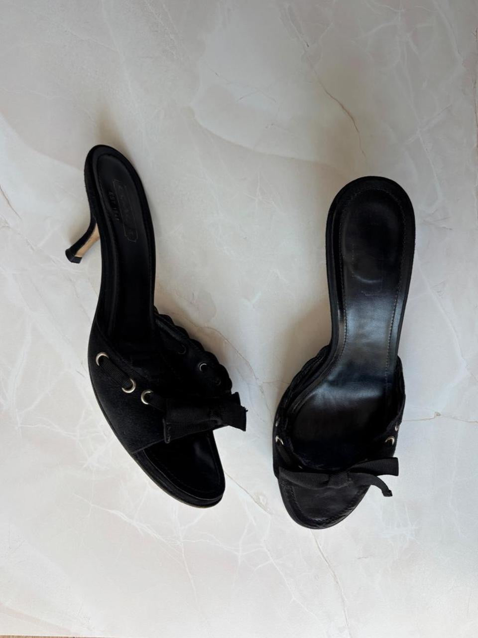 Coach US 9.5 Black Suede Open Toe Kitten Heel Mule