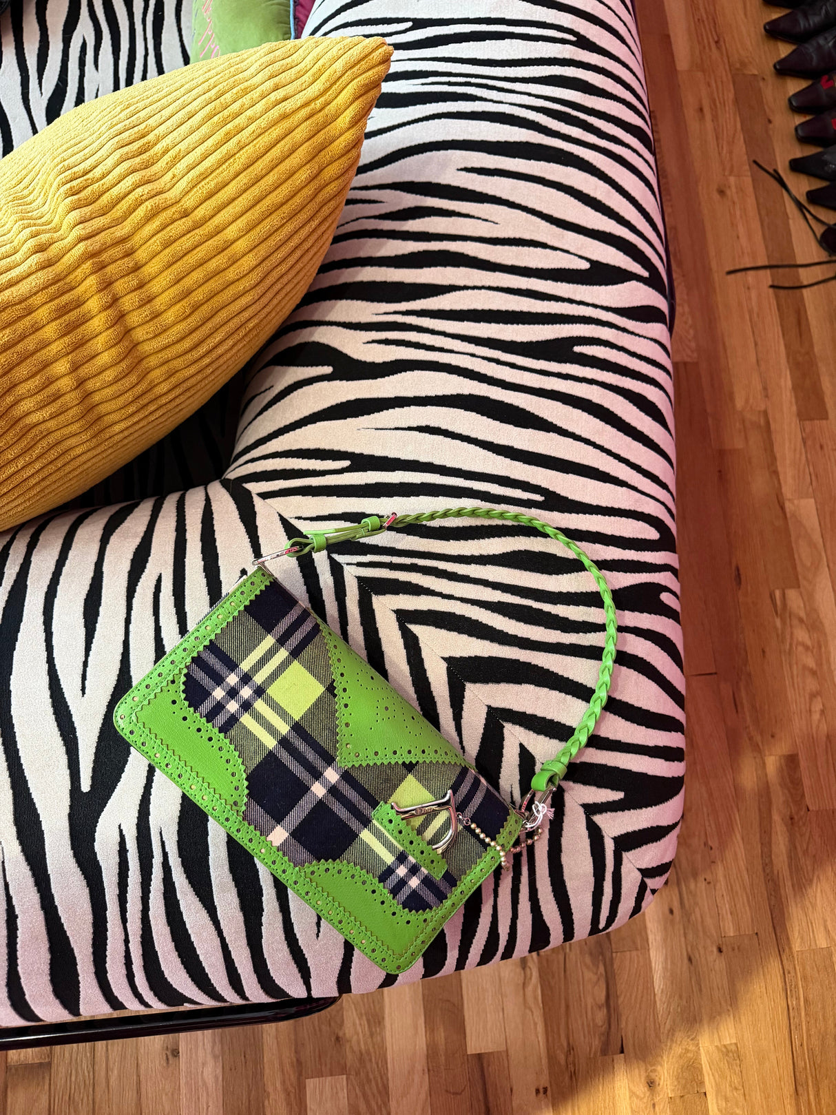 Christian Dior Vintage Y2K Lime Green Tartan Leather D'Trick Flap Bag (Galliano 2004) - sku tuv #7