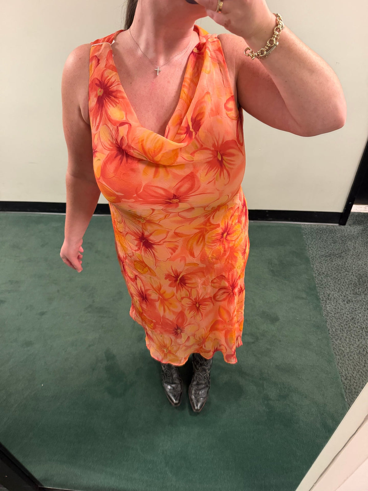 Orange bias cut dress - sku TUV #2444