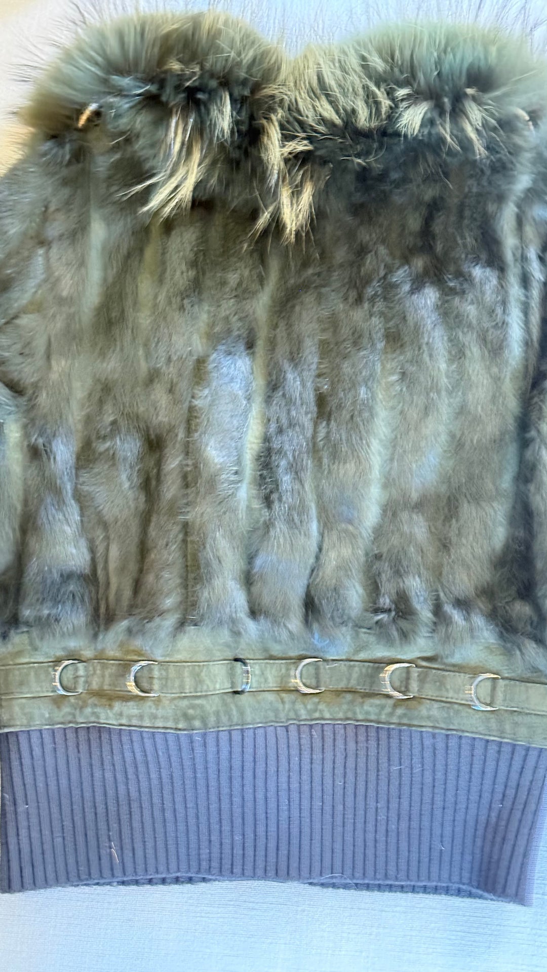 Olive Green Fur Trim Cropped Jacket with D-Ring Details Outerwear