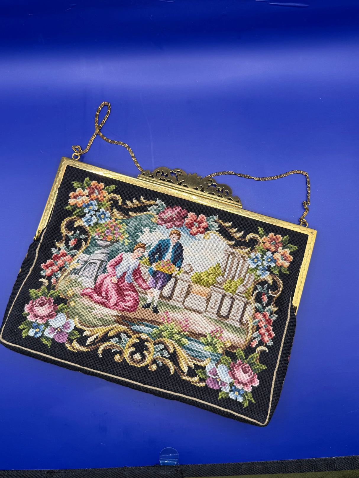 Jolles Original Austrian Petit Point Evening Bag w/matching mini floral coin purse
