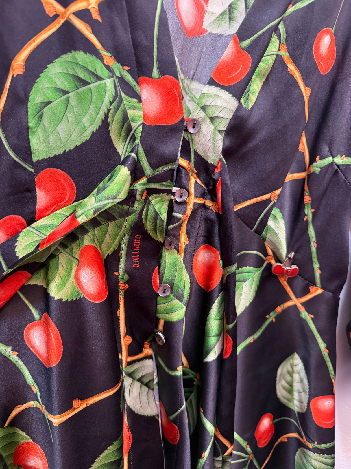 Vintage John Galliano Black Silk Blouse with Cherry Details - Fall/Winter 2003 - size small