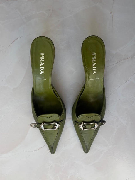 Prada EU 36 Olive Green Leather Pointed-toe Mule