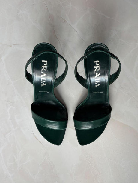 Prada EU 38 Dark Green Leather Slingback Sandal
