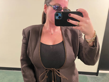Brown Giorgio Armani Linen Blazer with Braided Detail size 44