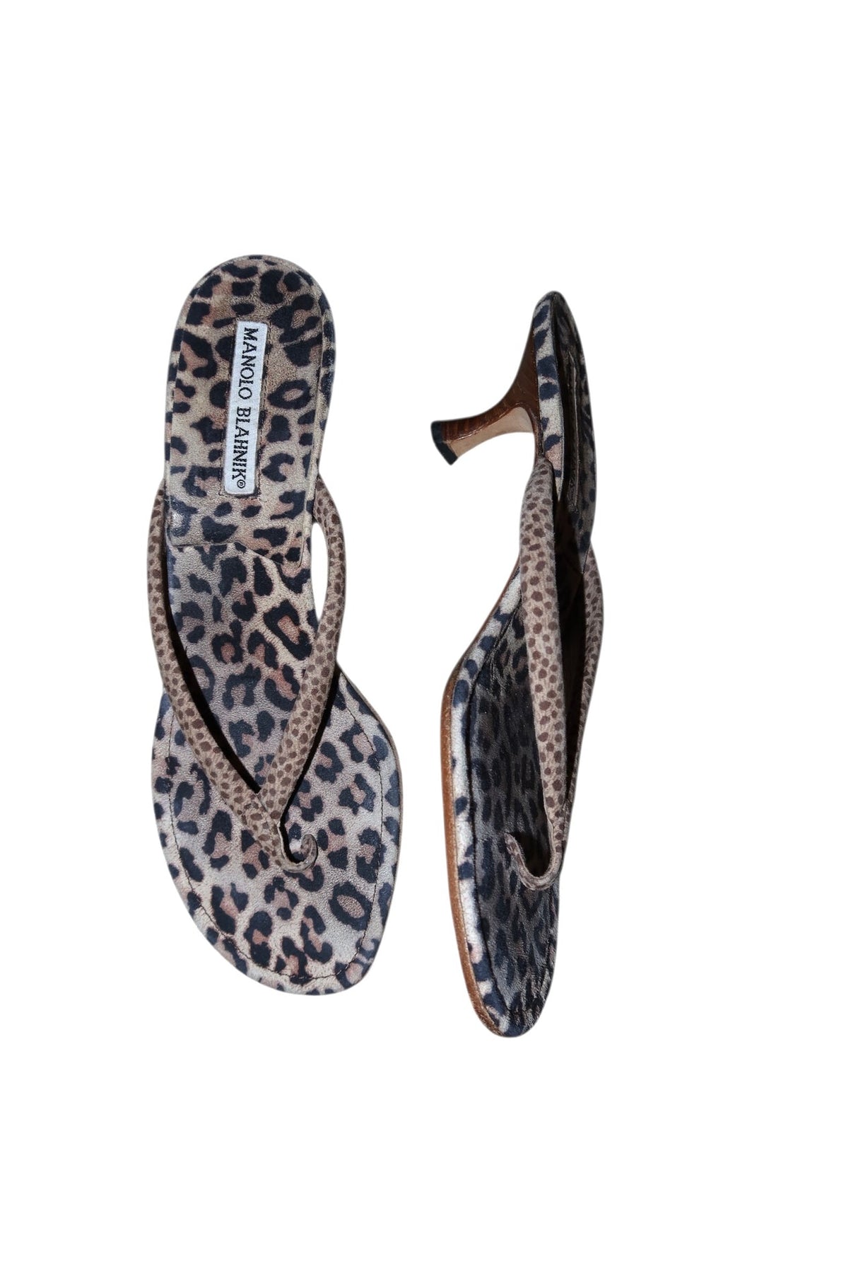 Manolo Blahnik leopard print kitten heel sandals (38)