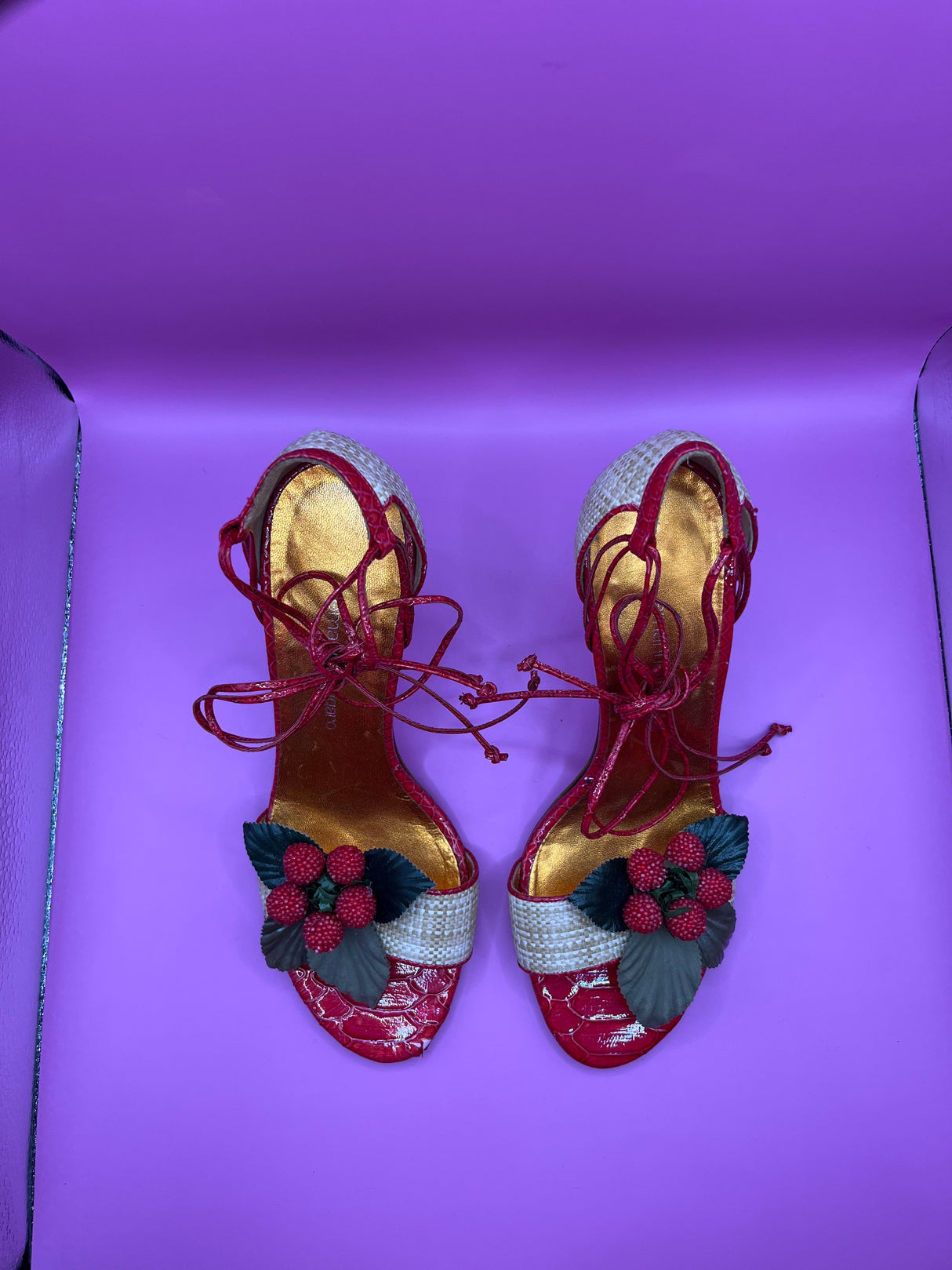 Emanuel Ungaro Heels with Berries and Tie Closure - Size 39