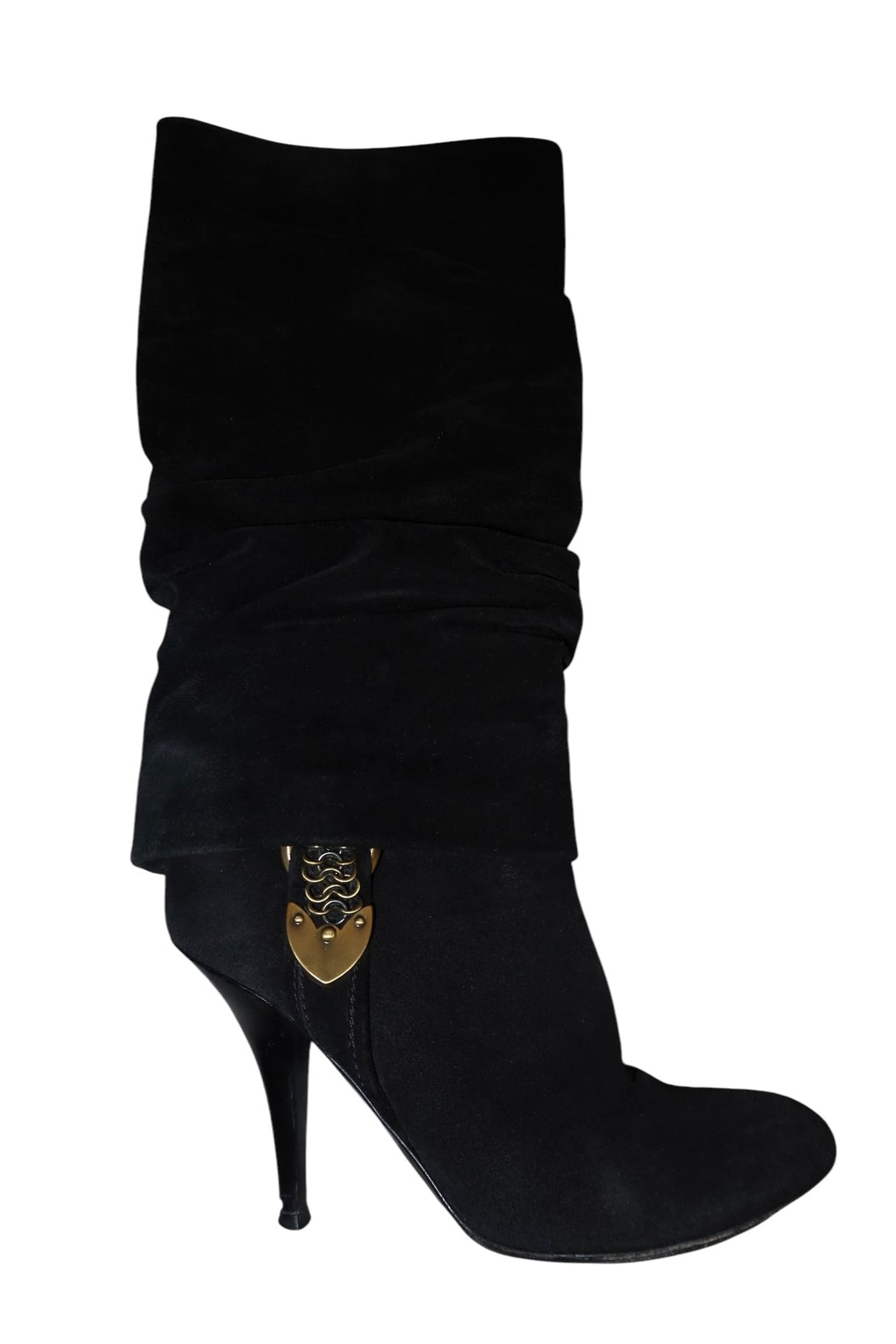 Dior slouch suede leather knee high boots with chain link accent (38)