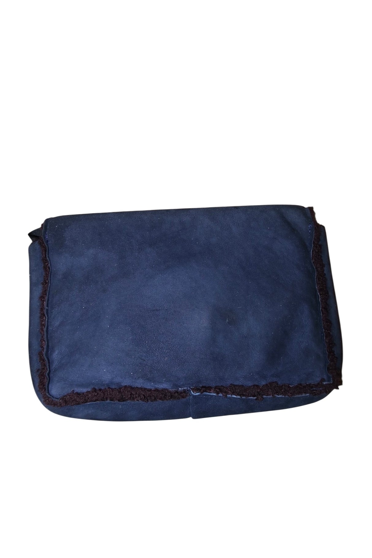 Chanel navy blue suede and shearling pouch