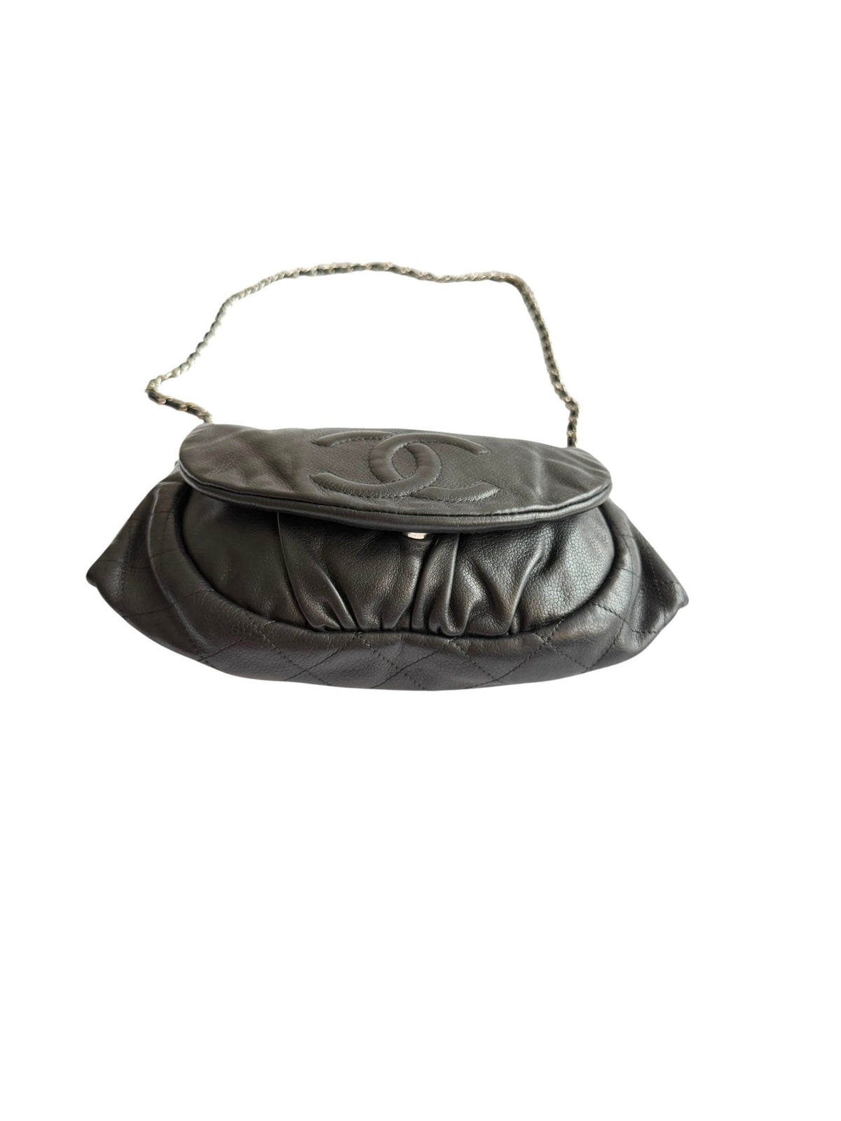 Chanel black CC caviar half moon wallet on chain bag