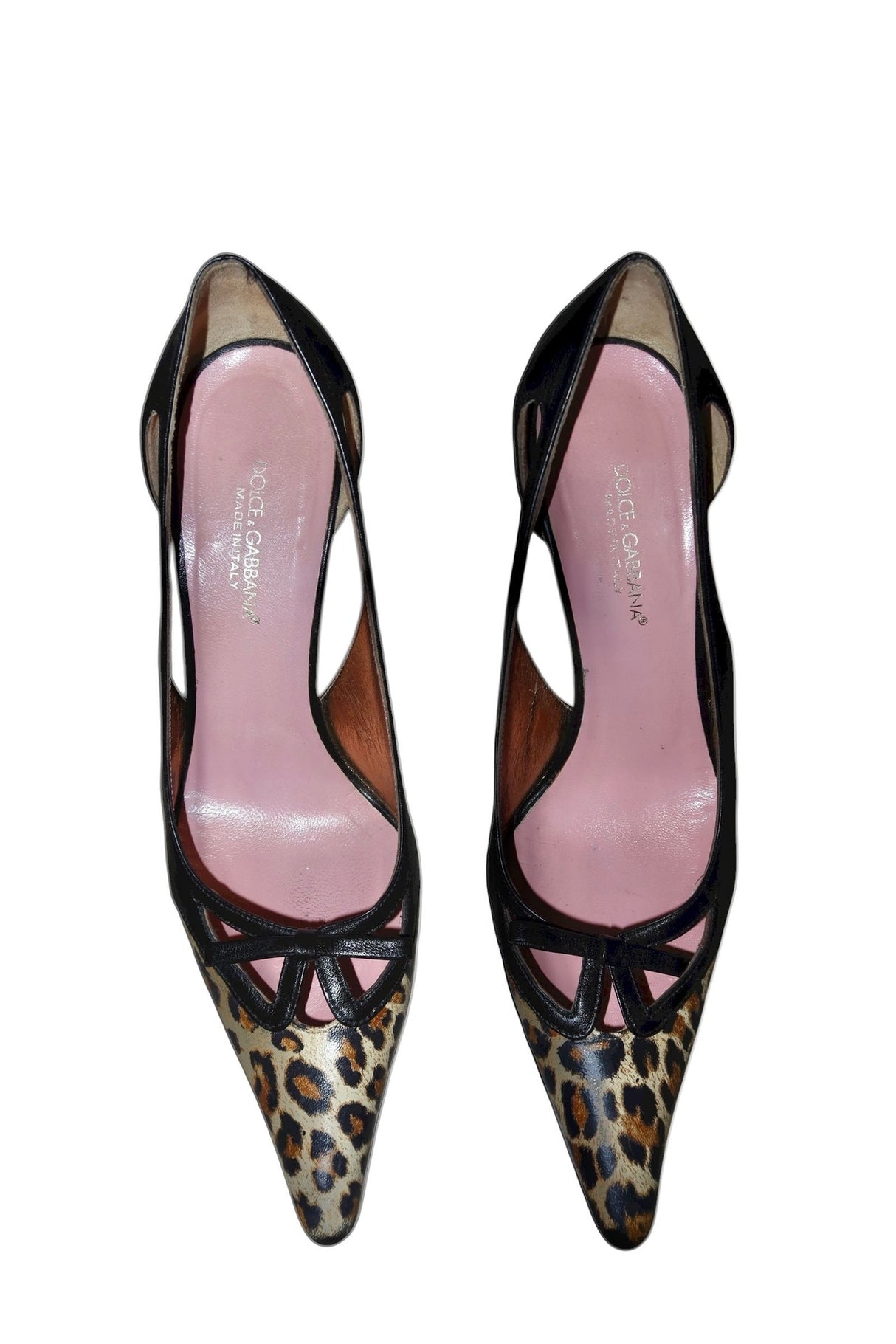 Dolce & Gabbana leopard/black cutout heels with bows (40)