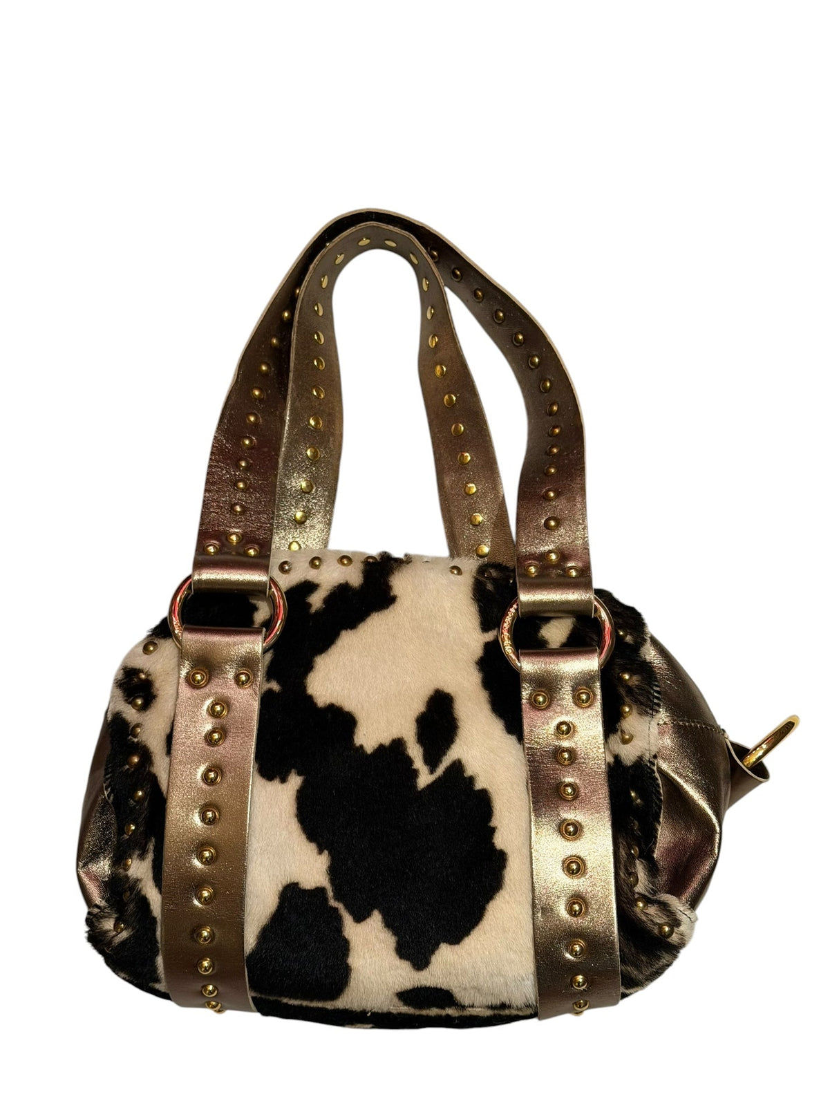 Dolce & Gabbana faux fur cow print bag with metallic straps