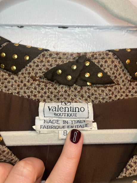Valentino boutique Brown Tweed blazer with brown and gold details size 8