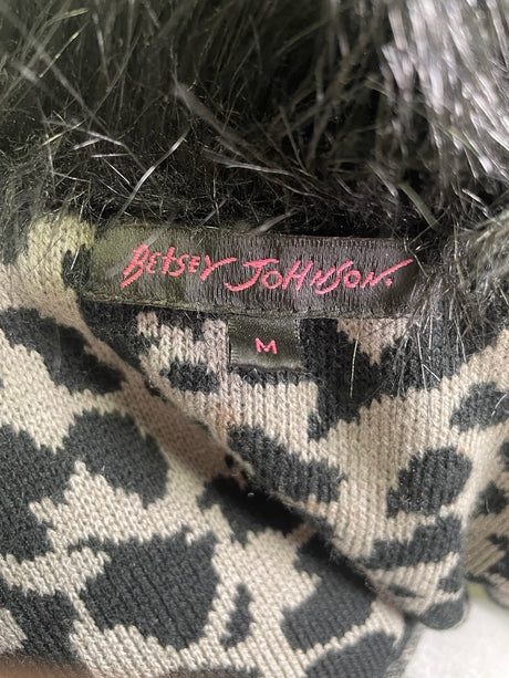 Betsey Johnson Leopard Print Faux Fur Trim Duster