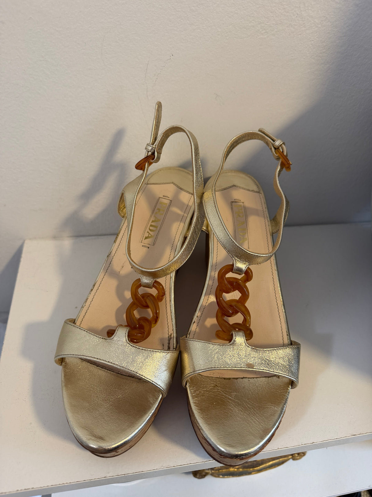 Prada Metallic Gold Leather Sandals size EU 40 - TUV #567325
