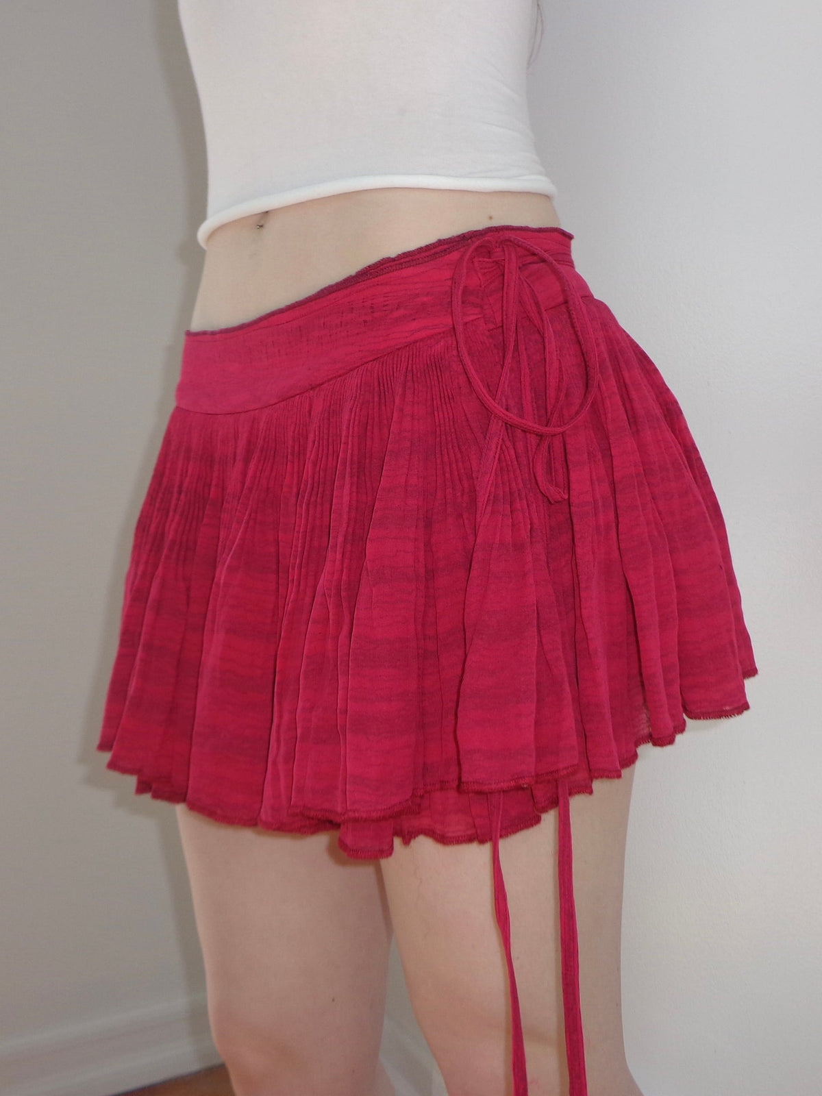 Italian Magenta Silk Micro Mini Wrap Skirt