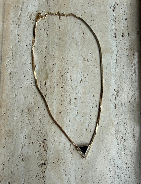 Christian Dior Vintage Authentic gold plated snake chain with black enamel & crystals pendant.