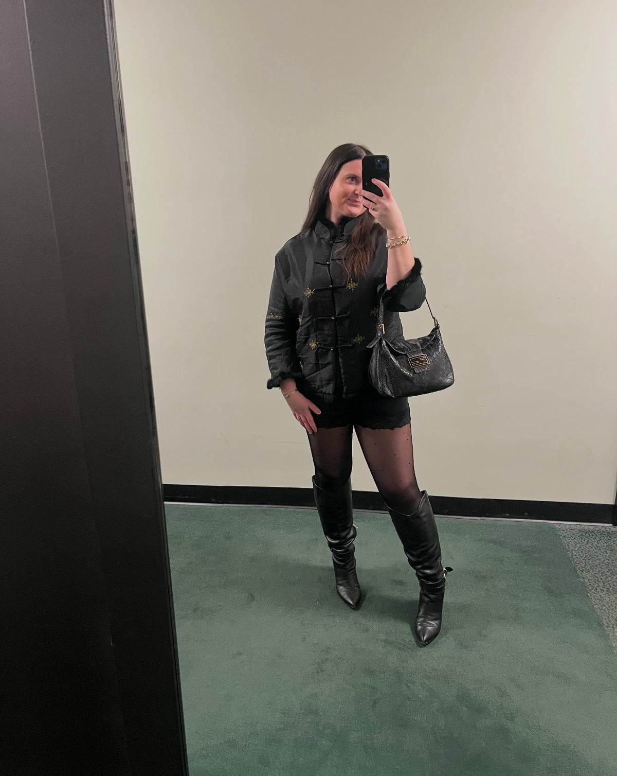 Black Asian tang jacket with fur - tuv #99875