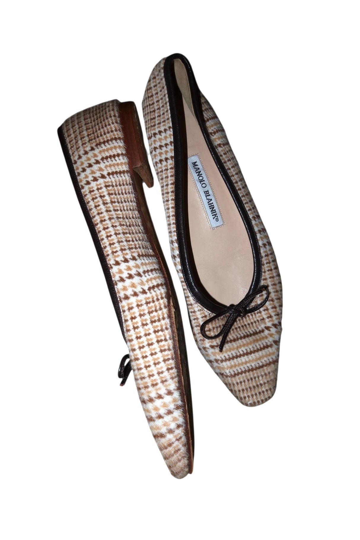 Manolo Blahnik tan and brown ponyhair checkered flats (40)