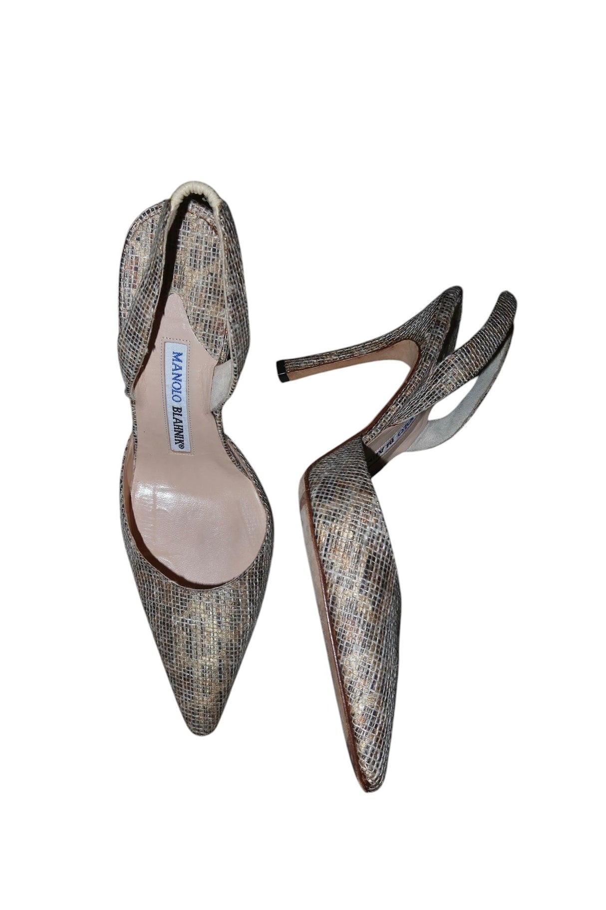 Manolo Blahnik beige linen slingback heels (35.5)