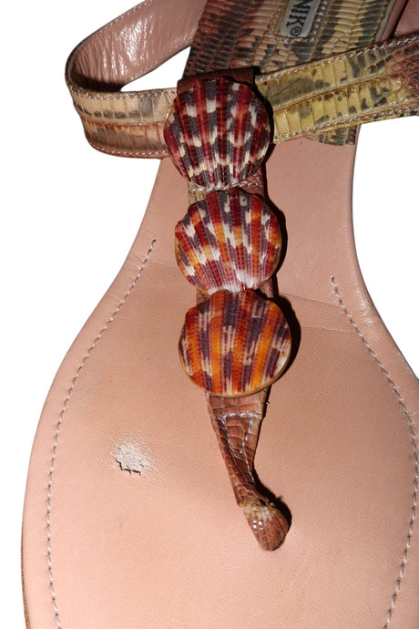 Manolo Blahnik pink shells sandal kitten heels (39)