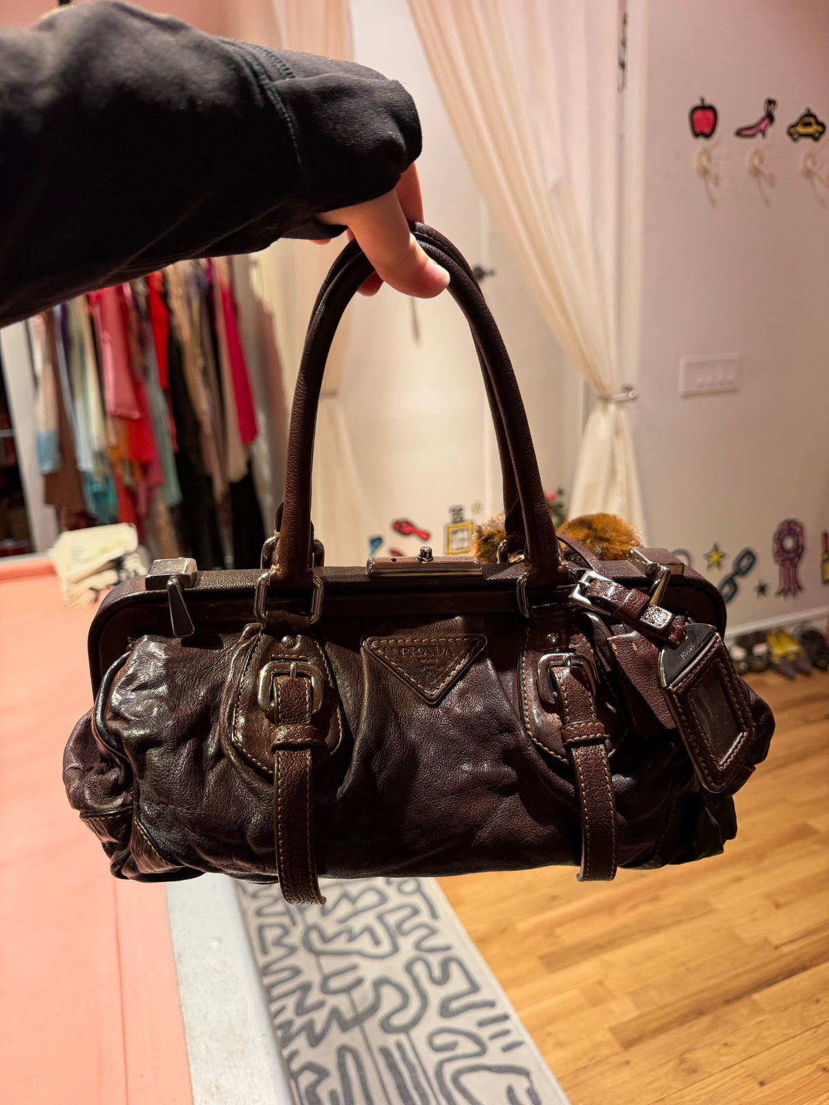 Brown leather vintage Prada purse - TUV #3213