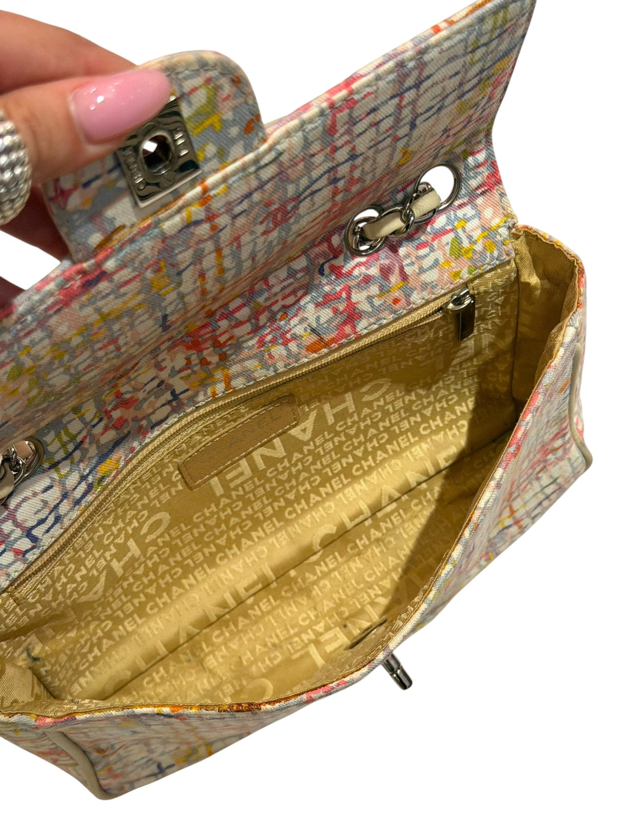 Chanel canvas watercolor clover flap bag