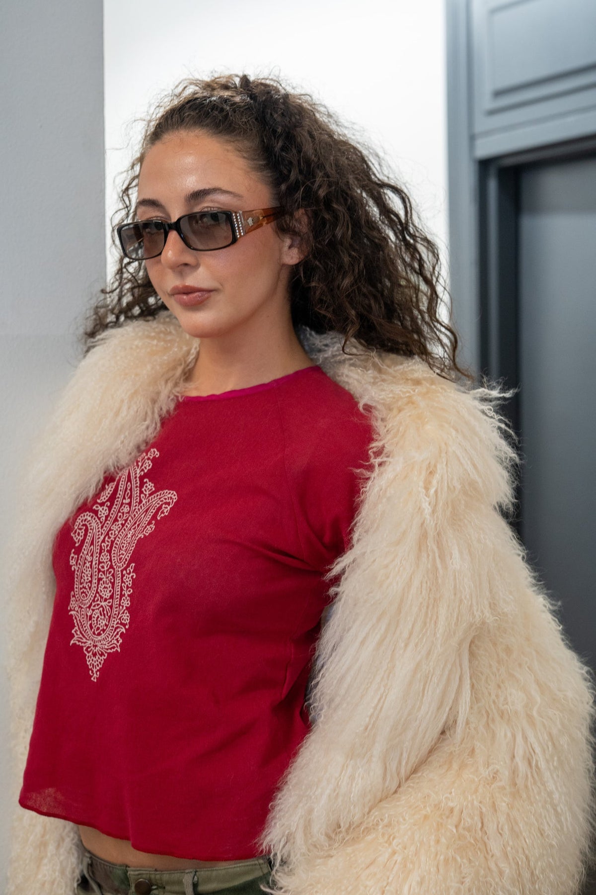White Mongolian Fur Coat - TUV #56789
