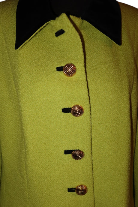 Escada lime green blazer with black velvet details