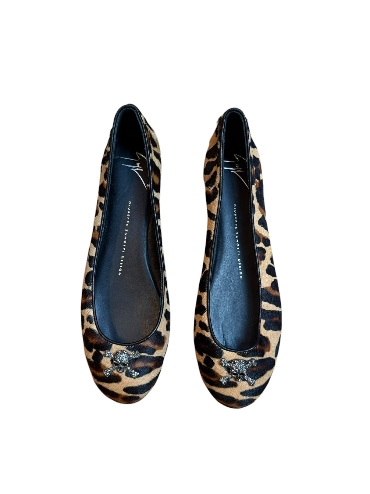 Giuseppe Zanotti ponyhair leopard ballet flats with skull detail (36.5)