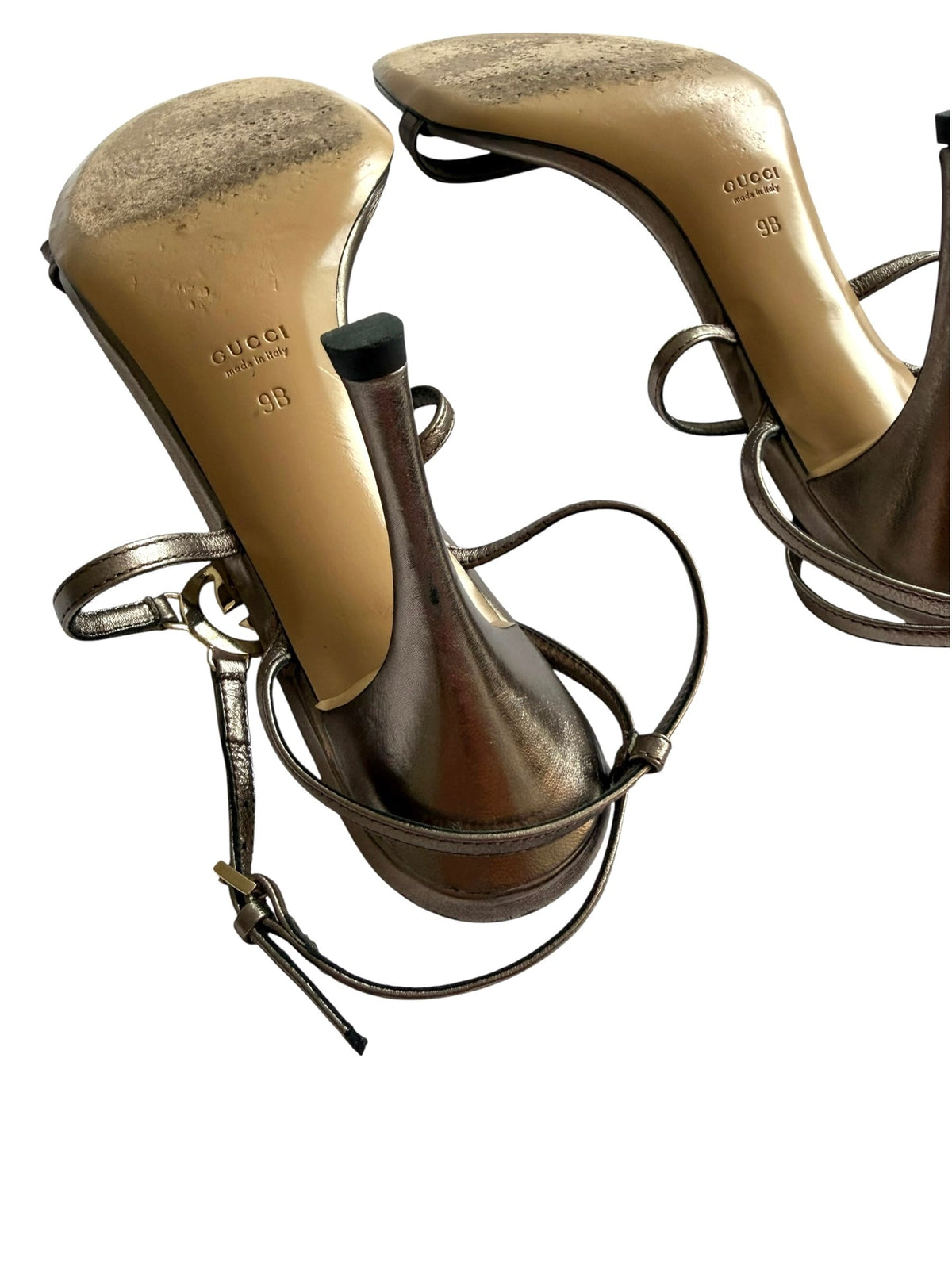 Gucci Tom Ford GG metallic grey ankle strap heels (9)
