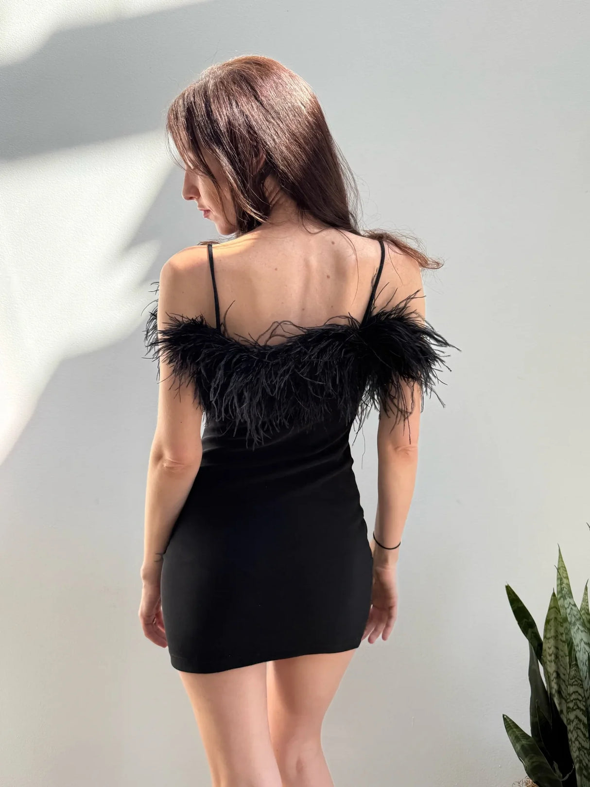 Feather Mini Black Dress