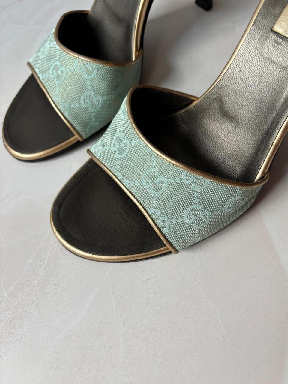 Gucci US 9.5 90s Monogram Canvas Open Toe Mules