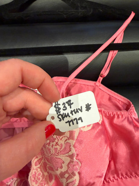 Vintage pink lacy bow tank - tuv #7779