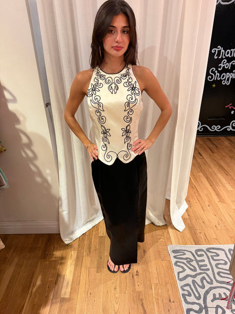 Jessica McClintock for Gunne Saxe white and black evening gown
