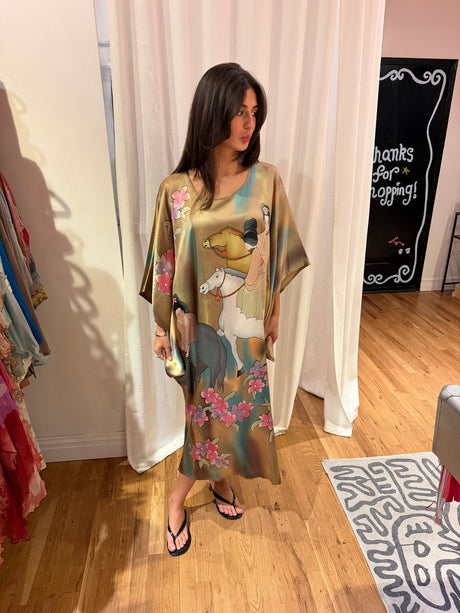 100% silk printed kaftan - sku tuv #22345